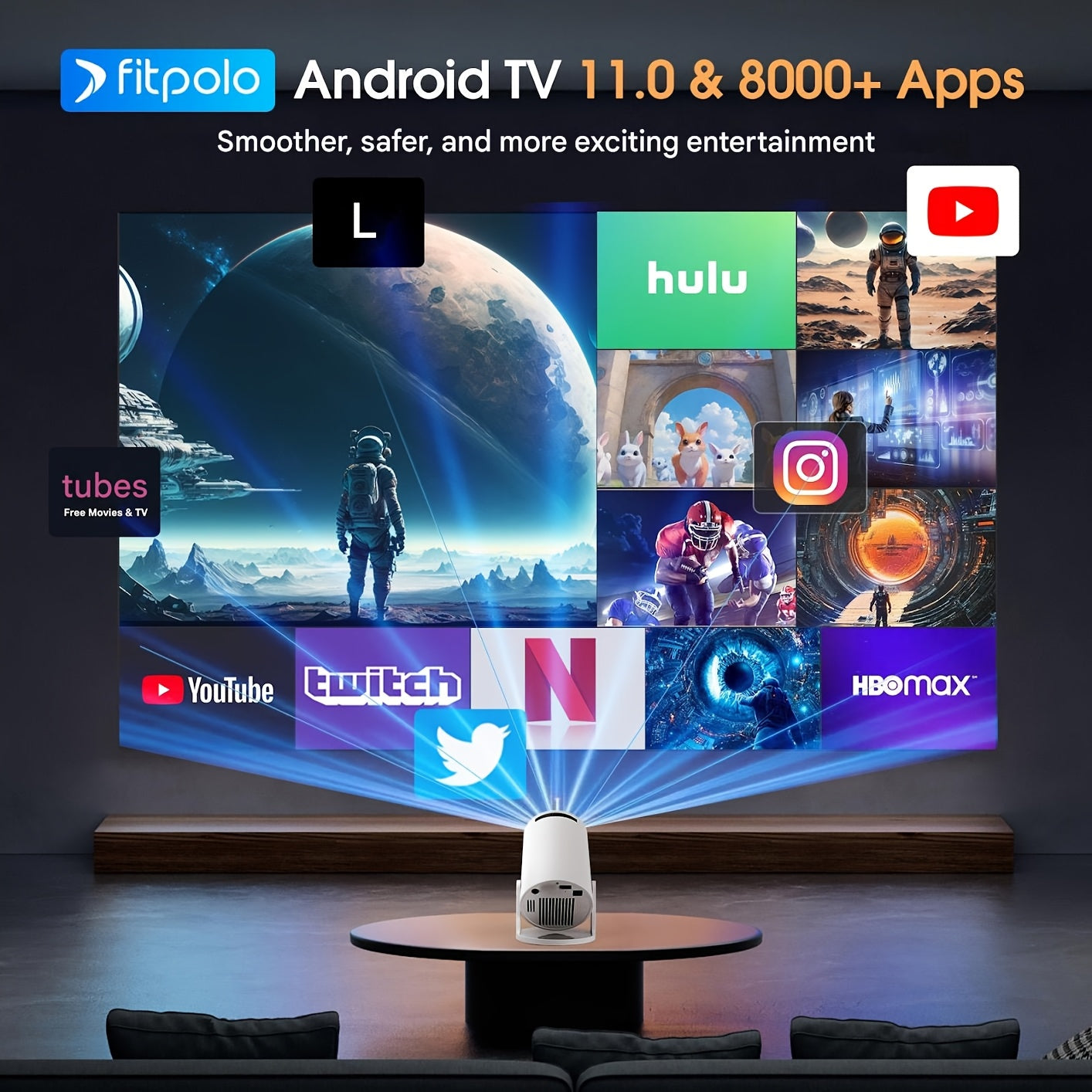 Mini Projector with Hi-Fi Speaker, Portable Projectors Support 1080P 4K, Auto Keystone WiFi 6 Bluetooth 5.0 180° Rotation Smart Projector, Short Throw Projectors for Bedroom Home Cinema Outdoor