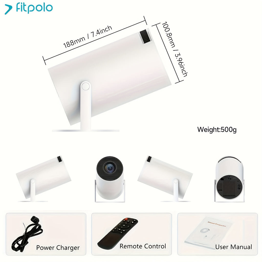 Mini Projector with Hi-Fi Speaker, Portable Projectors Support 1080P 4K, Auto Keystone WiFi 6 Bluetooth 5.0 180° Rotation Smart Projector, Short Throw Projectors for Bedroom Home Cinema Outdoor