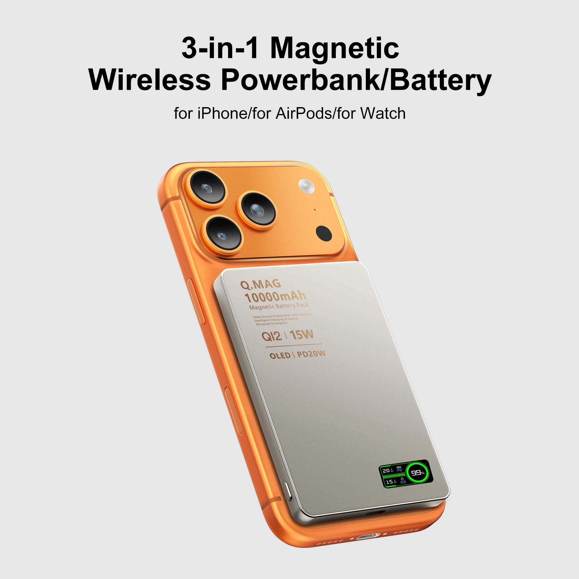 3 In 1 Magnetic Power Bank battery - Wireless Fast Charing