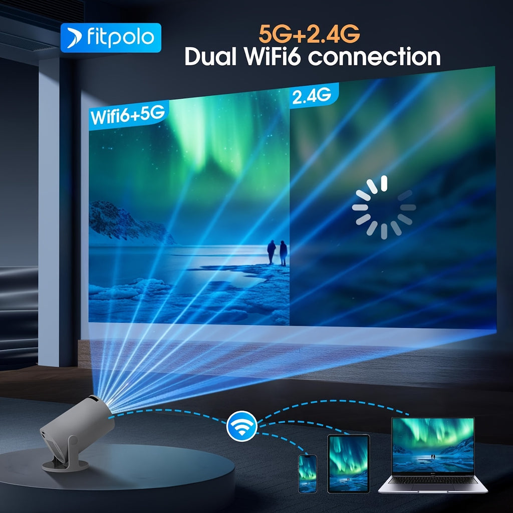 Mini Projector with Hi-Fi Speaker, Portable Projectors Support 1080P 4K, Auto Keystone WiFi 6 Bluetooth 5.0 180° Rotation Smart Projector, Short Throw Projectors for Bedroom Home Cinema Outdoor