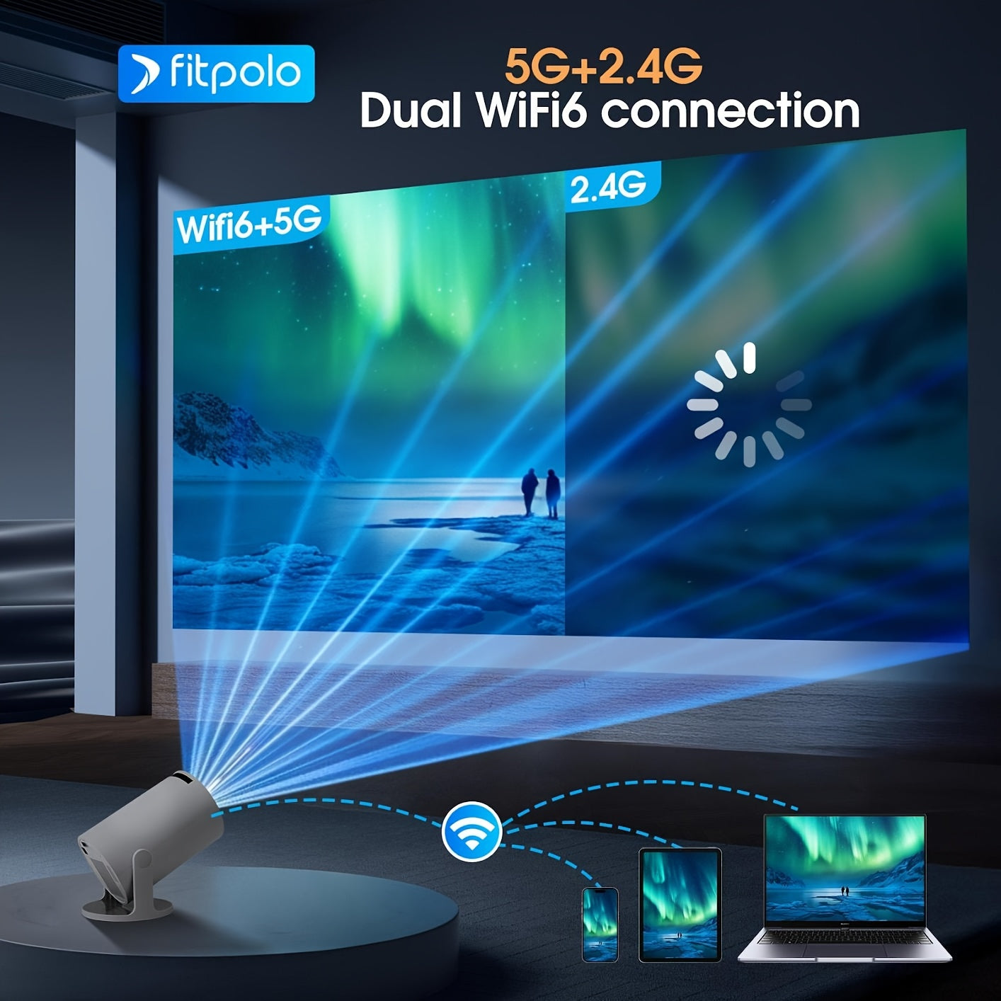 Mini Projector with Hi-Fi Speaker, Portable Projectors Support 1080P 4K, Auto Keystone WiFi 6 Bluetooth 5.0 180° Rotation Smart Projector, Short Throw Projectors for Bedroom Home Cinema Outdoor